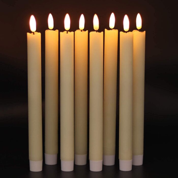 GenSwin Flameless Ivory Taper Candles Flickering with 10-Key Remote, Battery Operated Led Warm 3D Wick Light Window Candles Real Wax Pack of 6, Christmas Home Wedding Decor(0.78 X 9.64 Inch) - Image 6