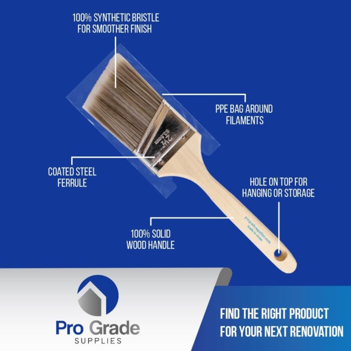 Pro Grade- Paint Brushes - 5 Piece Flat and Angle, Paint Brush for All Latex and Oil Paints & Stains - Home Improvement - Interior & Exterior Use Paint Brush - Image 3