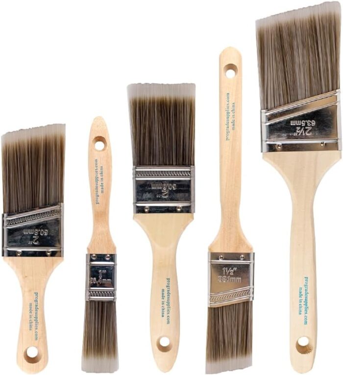 Pro Grade- Paint Brushes - 5 Piece Flat and Angle, Paint Brush for All Latex and Oil Paints & Stains - Home Improvement - Interior & Exterior Use Paint Brush