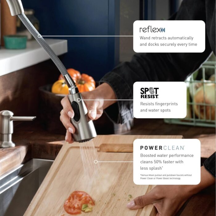 Moen Adler Spot Resist Stainless One-Handle High Arc Kitchen Sink Faucet with Power Clean, Kitchen Faucet with Pull Down Sprayer, 87233SRS - Image 3