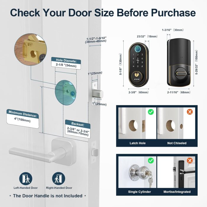 Smart Keyless Entry Door Lock - Fingerprint Electronic Deadbolt Touchscreen Keypad SMONET Biometric Digital Bluetooth Door Lock Smart Deadbolt Work with Alexa for Homes and Hotel - Image 4