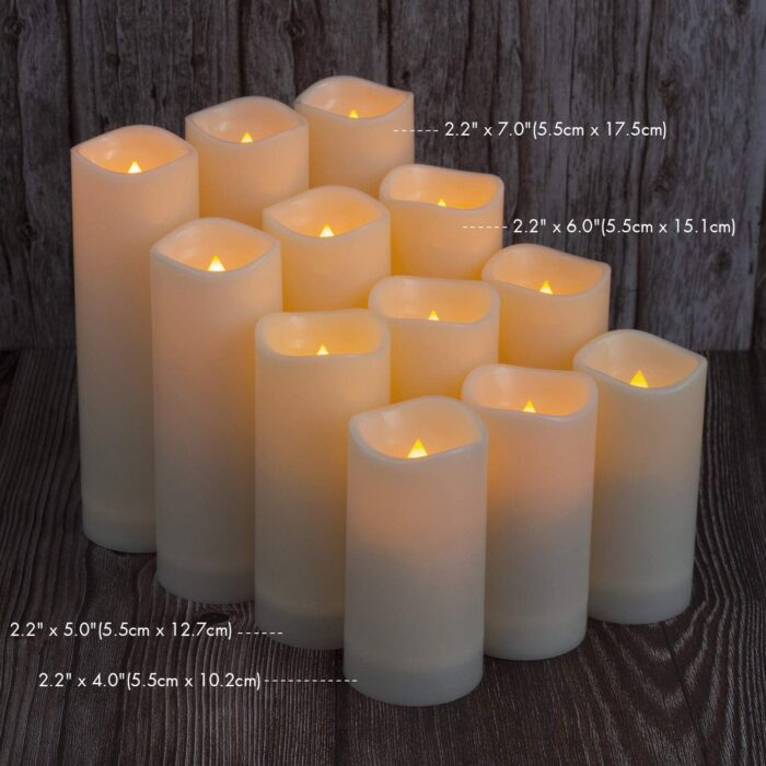 Aignis Flameless LED Candles with 10-Key Remote & Timer, Outdoor Indoor Waterproof Battery Operated Candles for Home/Birthday/Wedding/Holiday Décor, Exquisite Set of 12 (D2.2'' x H4''/5''/6''/7'') - Image 7