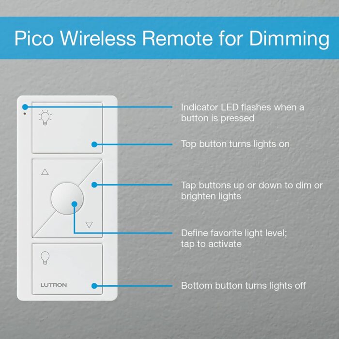 Lutron Caseta Smart Lighting Original Dimmer Switch Kit w/ Pico Remote and Bracket, for LED Lights, Works w/ Alexa, Apple Homekit, Google Home (Hub Required), 150W, No Neutral Required, P-PKG1WB-WH - Image 12