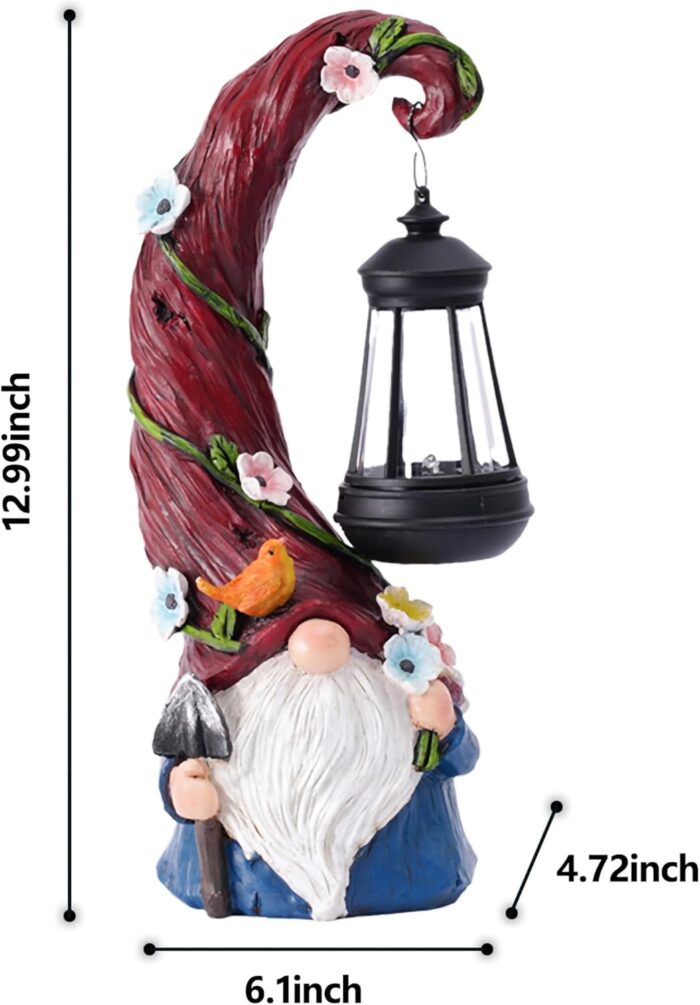 Gnome Garden Decor Statue Solar Gnomes Decorations for Yard with Lantern Light Outdoor Decorations for Patio Mom Gift - Image 6