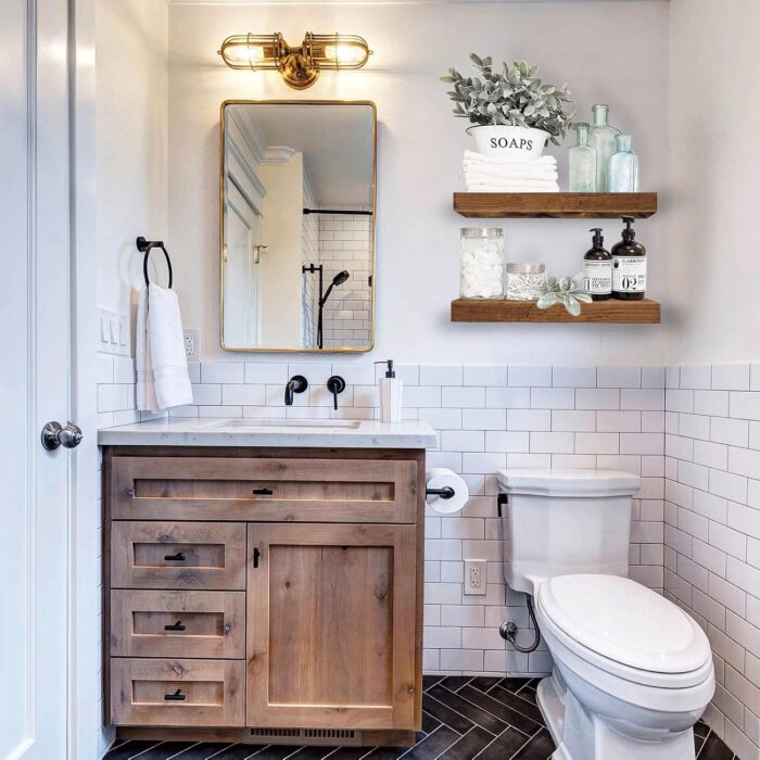 QEEIG Bathroom Floating Shelves for Wall Shelf Over Toilet Wall Mounted Farmhouse Small 16 inch Set of 2, Rustic Brown (008-40BN) - Image 2