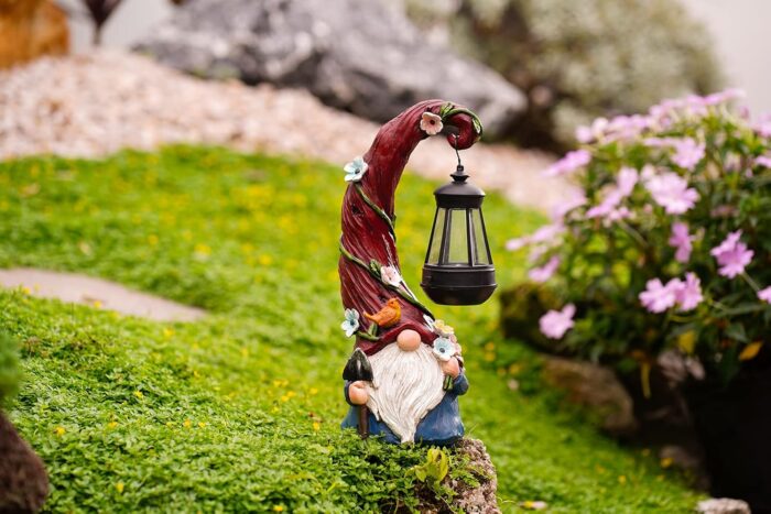 Gnome Garden Decor Statue Solar Gnomes Decorations for Yard with Lantern Light Outdoor Decorations for Patio Mom Gift - Image 5