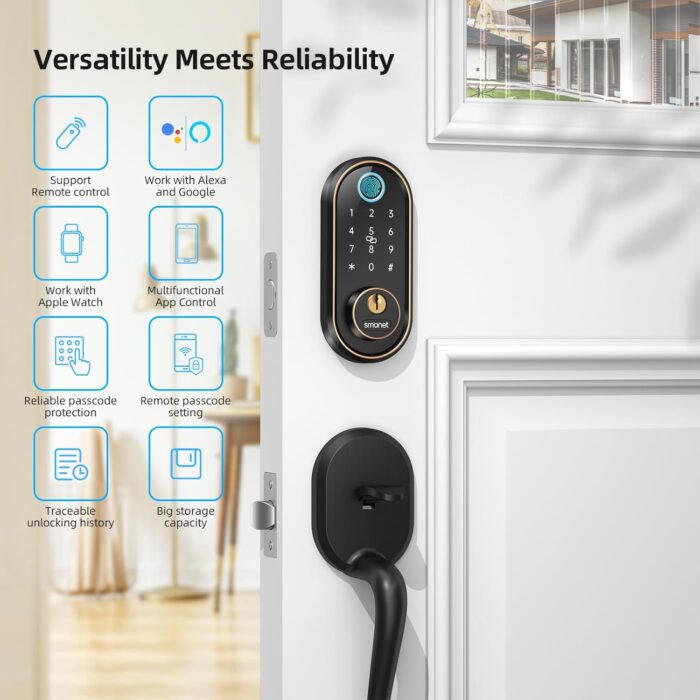 Smart Keyless Entry Door Lock - Fingerprint Electronic Deadbolt Touchscreen Keypad SMONET Biometric Digital Bluetooth Door Lock Smart Deadbolt Work with Alexa for Homes and Hotel - Image 5