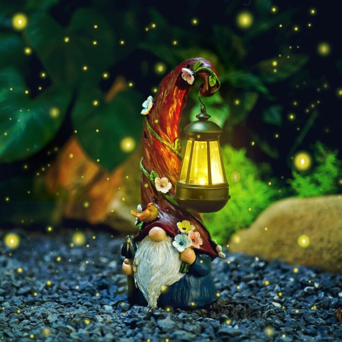 Gnome Garden Decor Statue Solar Gnomes Decorations for Yard with Lantern Light Outdoor Decorations for Patio Mom Gift - Image 2