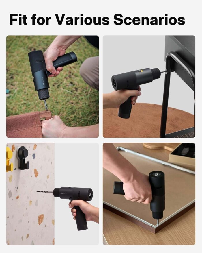 HOTO Cordless Brushless Drill 12V, LED Display Screen, 30 Precision Gears, 2 Working Modes, 2000mAh Battery, 266 In-lbs (30N·m) Torque, 3/8 Inch Keyless Chuck, 1400RPM, 10 x Bits, 8 x Drill Bits - Image 2