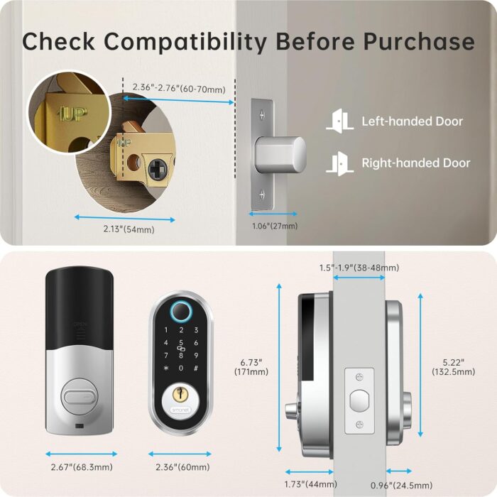 Smart Deadbolt, SMONET Fingerprint Electronic Deadbolt Door Lock with Keypad-Bluetooth Keyless Entry Keypad Smart Deadbolt App Control, Ekeys Sharing, App Monitoring Auto Lock for Homes and Hotel - Image 5