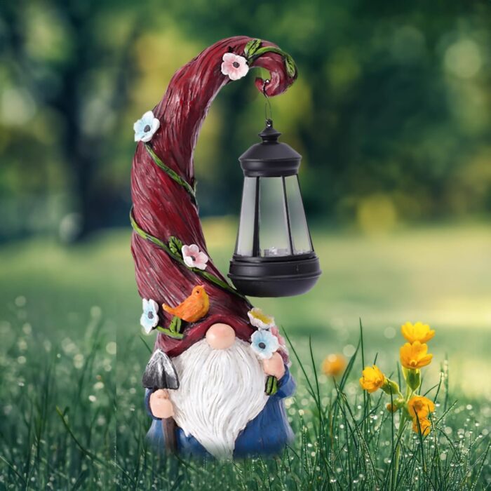 Gnome Garden Decor Statue Solar Gnomes Decorations for Yard with Lantern Light Outdoor Decorations for Patio Mom Gift - Image 3