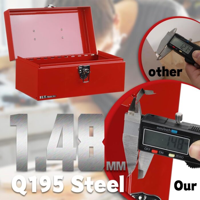 P.I.T. 12’‘ Small Tool Box,Portable Removable Tray Heavy Steel Tool Box with Metal Latch Closure,Red,Tool Storage, Lockable,Mini Tool Box,Small Tool Case for Household, Warehouse,Tools Storage - Image 5