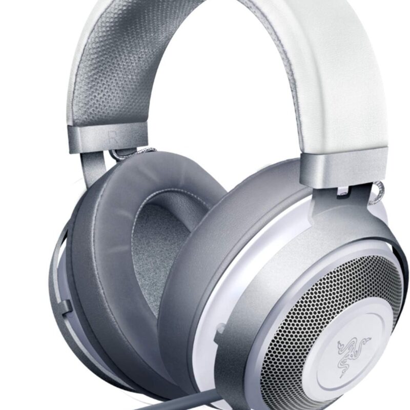 Razer Kraken Gaming Headset: Lightweight Aluminum Frame, Retractable Noise Isolating Microphone, for PC, PS4, PS5, Switch, Xbox One, Xbox Series X & S, Mobile, 3.5 mm Audio Jack - Mercury White