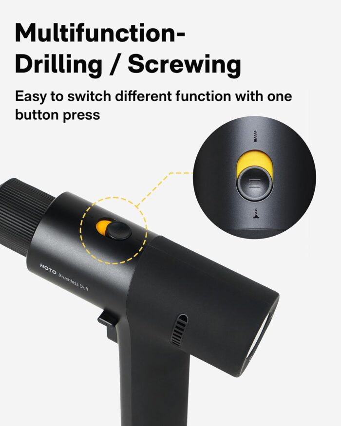 HOTO Cordless Brushless Drill 12V, LED Display Screen, 30 Precision Gears, 2 Working Modes, 2000mAh Battery, 266 In-lbs (30N·m) Torque, 3/8 Inch Keyless Chuck, 1400RPM, 10 x Bits, 8 x Drill Bits - Image 5