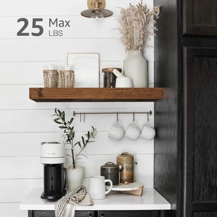 QEEIG Bathroom Floating Shelves for Wall Shelf Over Toilet Wall Mounted Farmhouse Small 16 inch Set of 2, Rustic Brown (008-40BN) - Image 4