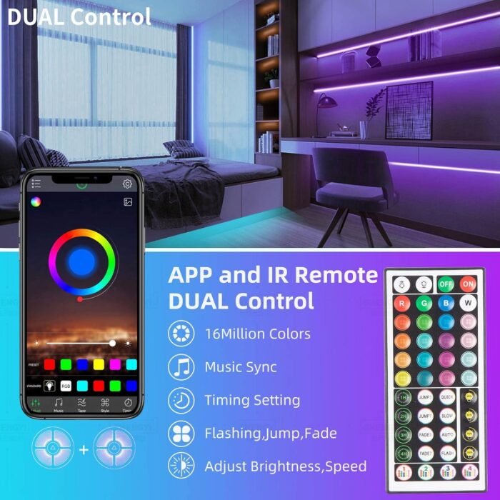 KSIPZE 100ft Led Strip Lights RGB Music Sync Color Changing,Bluetooth Led Lights with Smart App Control Remote,Led Lights for Bedroom Room Lighting Flexible Home Décor - Image 5