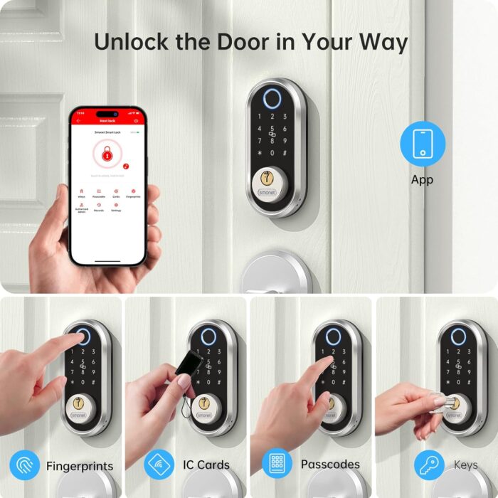 Smart Deadbolt, SMONET Fingerprint Electronic Deadbolt Door Lock with Keypad-Bluetooth Keyless Entry Keypad Smart Deadbolt App Control, Ekeys Sharing, App Monitoring Auto Lock for Homes and Hotel - Image 3