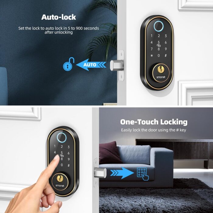 Smart Keyless Entry Door Lock - Fingerprint Electronic Deadbolt Touchscreen Keypad SMONET Biometric Digital Bluetooth Door Lock Smart Deadbolt Work with Alexa for Homes and Hotel - Image 8