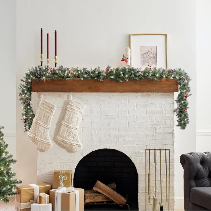 National Tree Company Pre-Lit Artificial Christmas Garland, Green, Frosted Berry, White Lights, Decorated with Pine Cones, Berry Clusters, Plug In, Christmas Collection, 9 Feet - Image 4