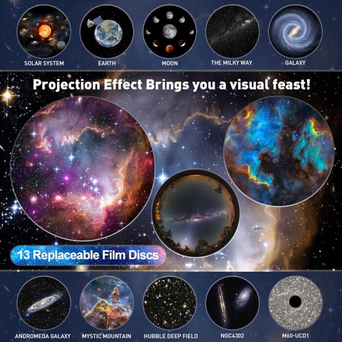 Planetarium Projector for Bedroom, 13 in 1 Star Projector Galaxy Light, Nebula Night Light Milky Way Projector with Timer, LED Space Galaxy Lamp Room Decor for Adults Kids - White - Image 3