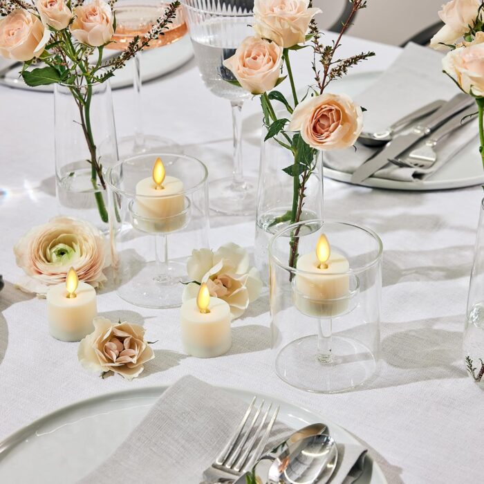 Luminara Flickering Flameless Pearl Ivory Tealights - Warm LED Light Flame Votives - Battery Operated Decor for Dining Room Table Centerpieces, Fireplace Mantel, Dinner Party, Reception - Set of 4 - Image 2