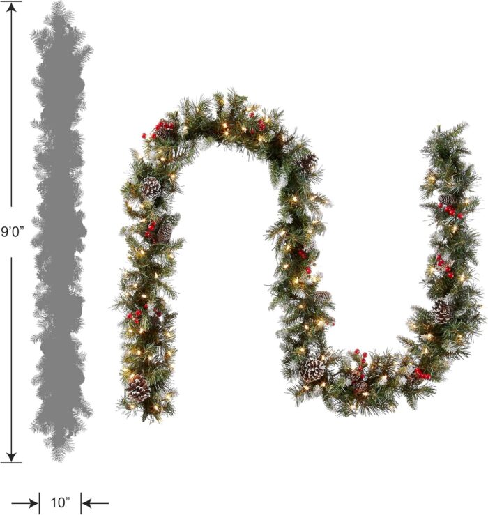 National Tree Company Pre-Lit Artificial Christmas Garland, Green, Frosted Berry, White Lights, Decorated with Pine Cones, Berry Clusters, Plug In, Christmas Collection, 9 Feet - Image 5