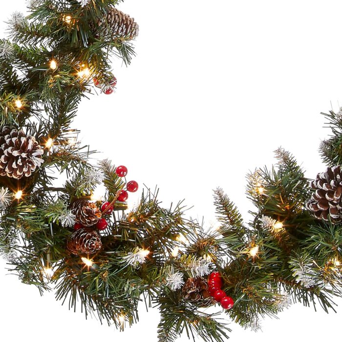 National Tree Company Pre-Lit Artificial Christmas Garland, Green, Frosted Berry, White Lights, Decorated with Pine Cones, Berry Clusters, Plug In, Christmas Collection, 9 Feet - Image 2