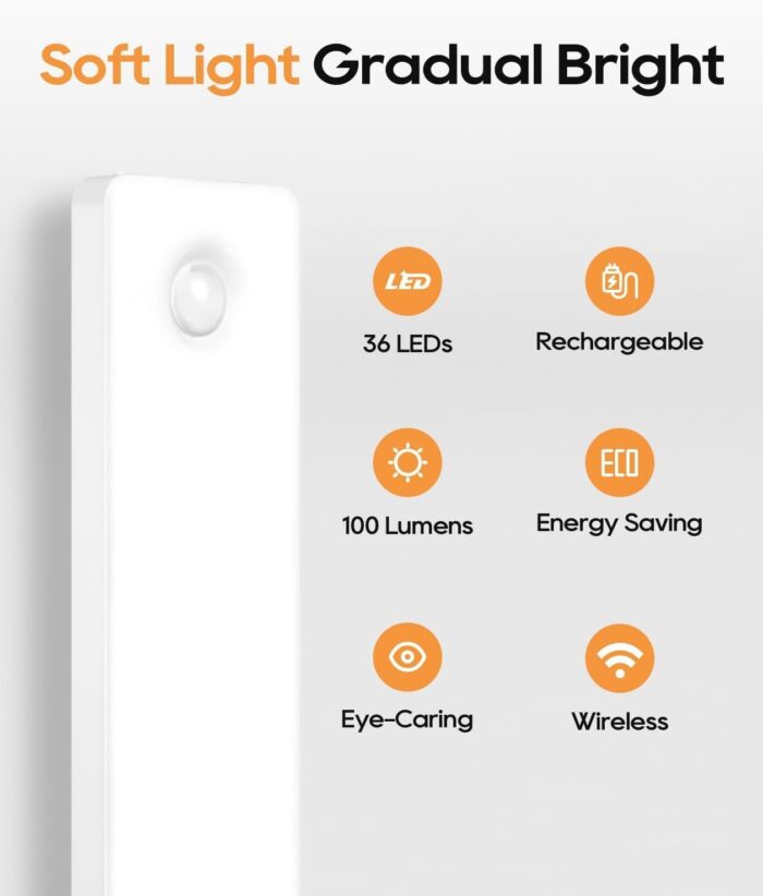 Under Cabinet Lighting Wireless, Motion Sensor Light Indoor, Rechargeable Closet Lights Battery Operated, LED Lights for Bedroom, Under Counter Lights for Kitchen White Color - Image 3