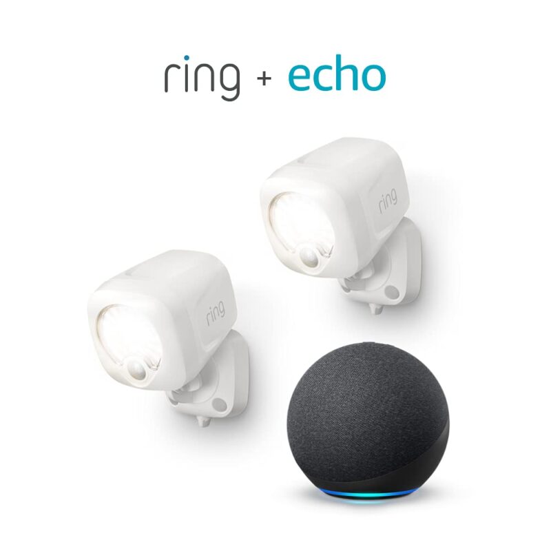 Ring Smart Lighting – Spotlight, Battery-Powered, Outdoor Motion-Sensor Security Light, White (2-pack) + Echo (4th Gen)