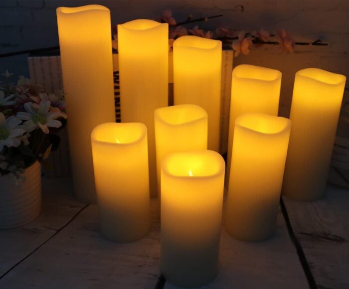 Flameless Candles Led Candles Pack of 9 (H 4" 5" 6" 7" 8" 9" x D 2.2") Real Wax Battery Candles with Remote Timer for Home Fireplace Decor Wedding Festival Decor (Ivory 9 Pack) - Image 3