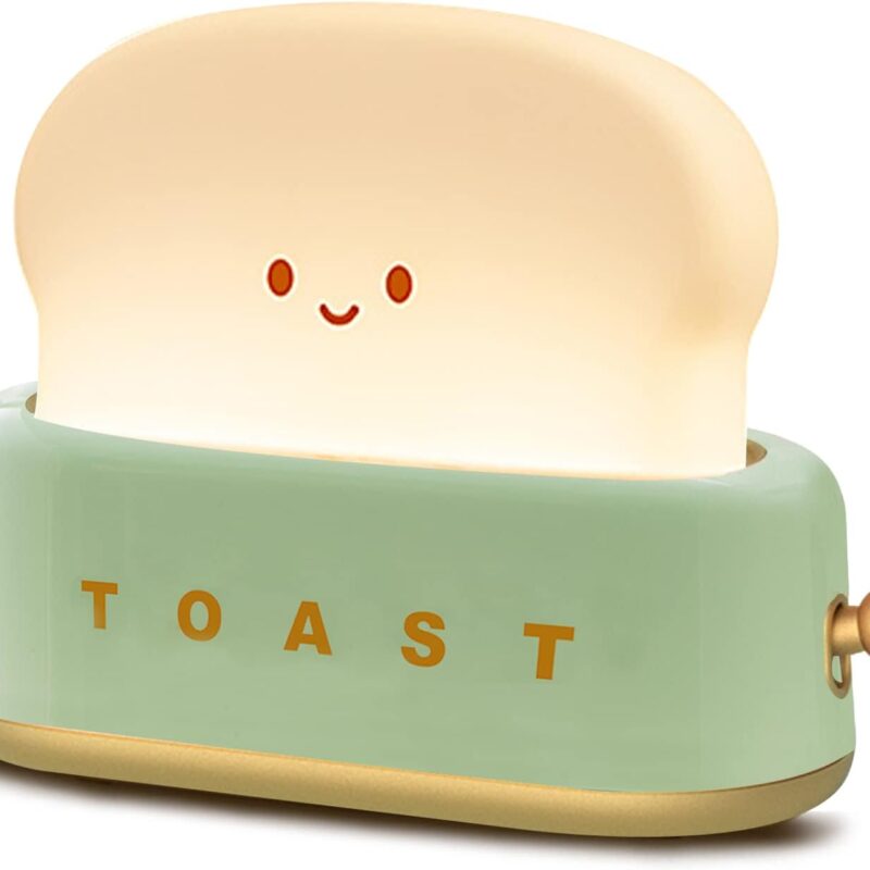 QANYI Desk Decor Toaster Lamp, Rechargeable Small Lamp with Smile Face Toast Bread Cute Toaster Shape Room Decor Night Light for Bedroom, Bedside, Living Room, Dining, Desk Decorations, Gift