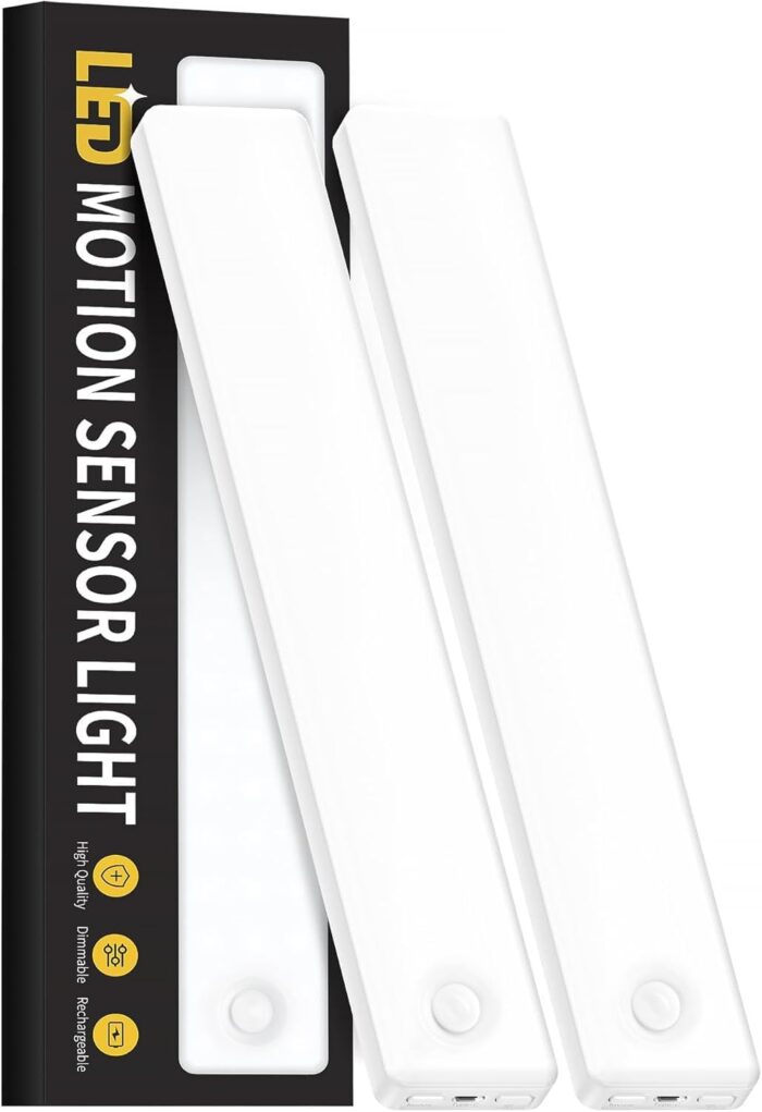 Under Cabinet Lighting Wireless, Motion Sensor Light Indoor, Rechargeable Closet Lights Battery Operated, LED Lights for Bedroom, Under Counter Lights for Kitchen White Color