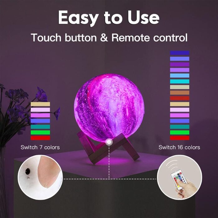 BRIGHTWORLD Moon Lamp Galaxy Lamp 5.9 inch 16 Colors LED 3D Moon Light, Remote & Touch Control Moon Night Light Gifts for Girls Boys Kids Women Birthday - Image 3