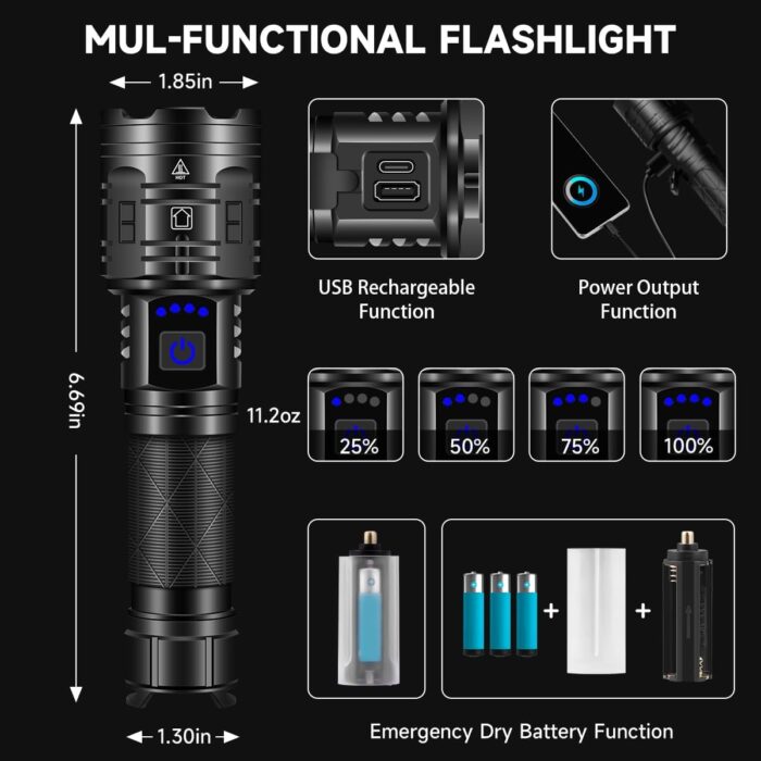 Rechargeable Flashlights High Lumens, 990000LM Powerful Tactical Flashlights, 5 Modes LED Flashlight Adjustable, Brightest Flashlight Waterproof, Handheld Flash Light for Emergencies, Camping, Hiking - Image 4