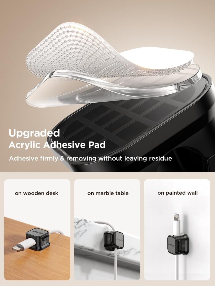 6 Pack Magnetic Cable Clips [Cable Smooth Adjustable] Cord Holder, Under Desk Cable Management, JOYROOM Adhesive Wire Holder Keeper Organizer for Home Office Desk Phone Car Wall Desktop Nightstand - Image 4
