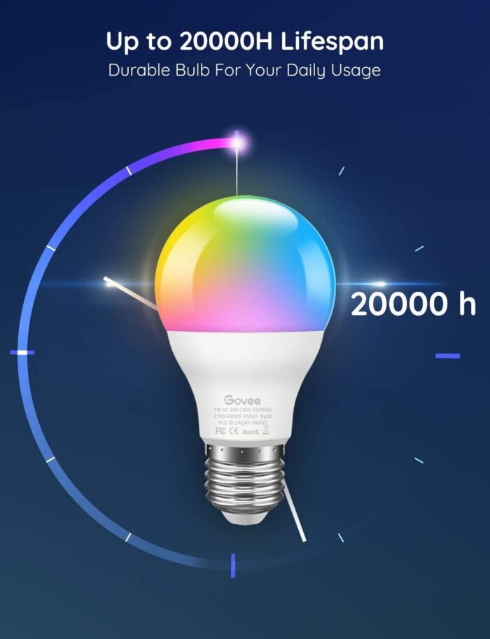 Govee LED Light Bulb Dimmable, Music Sync Color Changing, A19 7W 60W Equivalent, No Hub Required Multicolor Bluetooth Light Bulbs with App Control for Party Home (Don't Support WiFi/Alexa) - Image 2