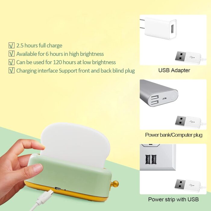 QANYI Desk Decor Toaster Lamp, Rechargeable Small Lamp with Smile Face Toast Bread Cute Toaster Shape Room Decor Night Light for Bedroom, Bedside, Living Room, Dining, Desk Decorations, Gift - Image 5