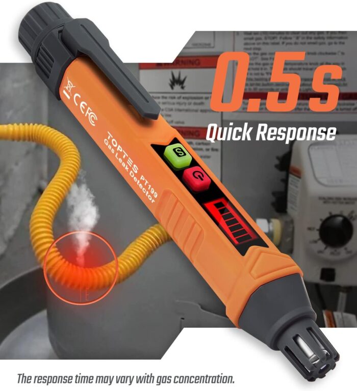PT199 Natural Gas Leak Detector with Audible & Visual Alarm, Portable Gas Sniffer to Locate Combustible Sources Like Methane, Propane for Home(Includes Battery x2)-Orange - Image 3
