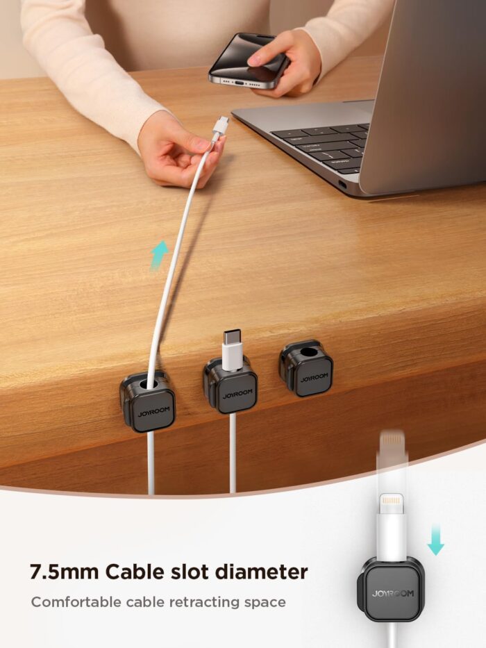 6 Pack Magnetic Cable Clips [Cable Smooth Adjustable] Cord Holder, Under Desk Cable Management, JOYROOM Adhesive Wire Holder Keeper Organizer for Home Office Desk Phone Car Wall Desktop Nightstand - Image 3