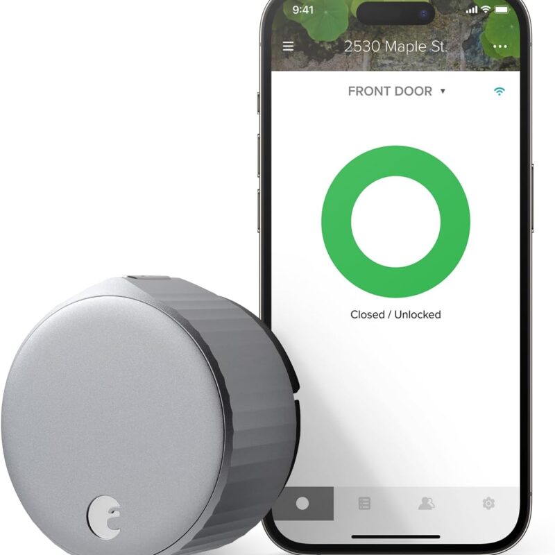 August Home, Silver Wi-Fi Connected Smart Keyless Entry Door Lock, Electronic Door Lock Fits Your Existing Deadbolt in Minutes, AUG-SL05-M01-S01
