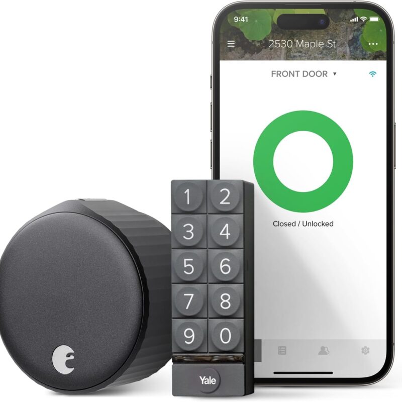 August Home Matte Black Wi-Fi Smart Lock and Smart Keypad, Keyless Door Lock for Front Entry Door, Great for Guests and Vacation Rentals, AUG-SL05-KY1-G05