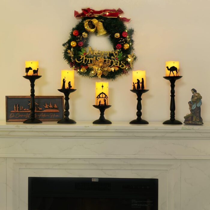 Homemory Flameless Christmas Nativity Scene Candles, Battery Operated LED Pillar Religion Candles, Nativity Sets Indoor Outdoor Decorations for Xmas Holiday Home Decor, with Remote and Timer, Set of 5 - Image 3