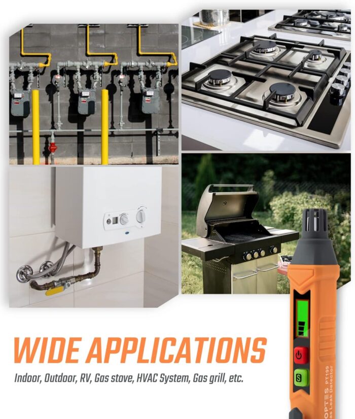 PT199 Natural Gas Leak Detector with Audible & Visual Alarm, Portable Gas Sniffer to Locate Combustible Sources Like Methane, Propane for Home(Includes Battery x2)-Orange - Image 4