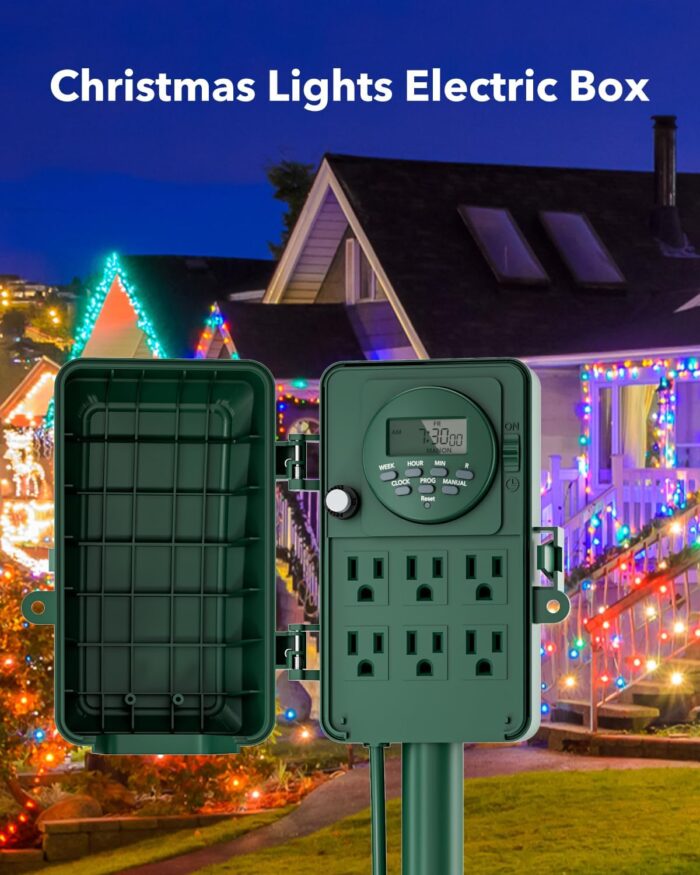 BN-LINK 7 Day Heavy Duty Outdoor Digital Stake Timer, 6 Outlets, Weatherproof, Perfect for Outdoor Lights, Sprinklers, Christmas Lights - Image 7