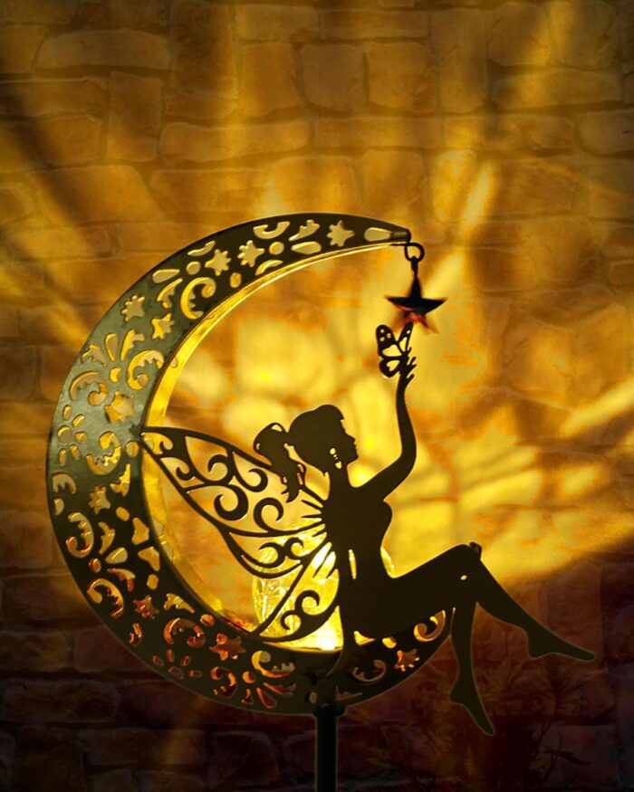 Solar Garden Statues Outdoor Decor, Fairy Moon Figurine Light Stake, Housewarming Ornament for Patio, Lawn, Yard, Pathway - Unique Gift Ideas for Gardening Mom Grandma - Image 8
