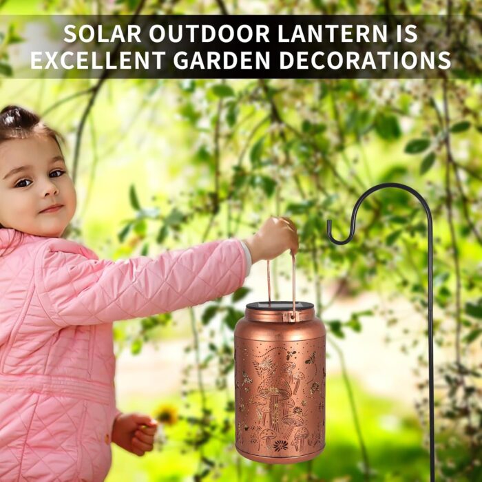 Solar Lanterns Outdoor Waterproof Bee Mushroom Decoration Gifts for Women Mon Grandma Hanging Solar Lights for Outside Metal LED Lanterns for Yard, Patio, Garden Decor - Image 5