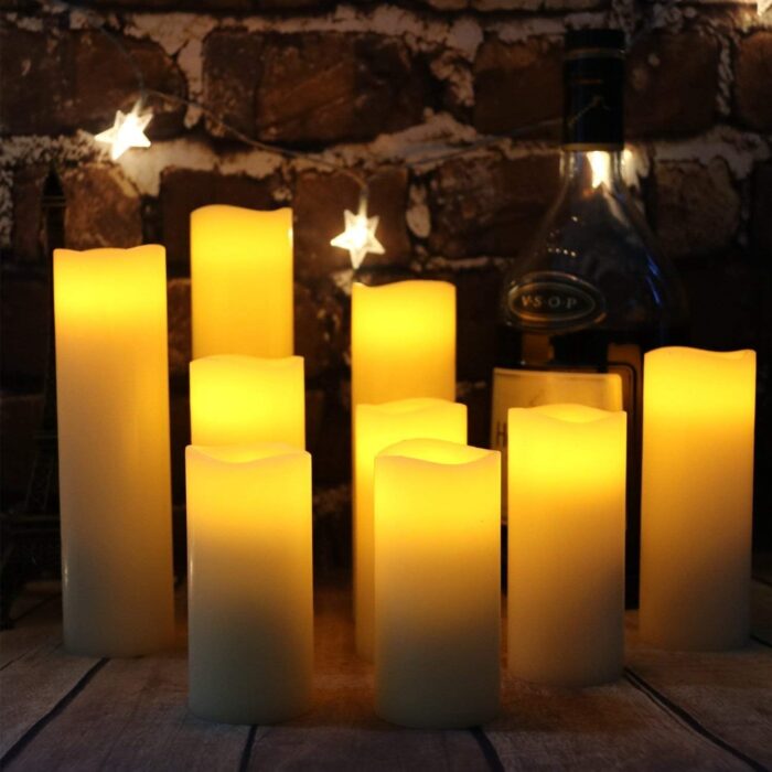 Flameless Candles Led Candles Pack of 9 (H 4" 5" 6" 7" 8" 9" x D 2.2") Real Wax Battery Candles with Remote Timer for Home Fireplace Decor Wedding Festival Decor (Ivory 9 Pack) - Image 2