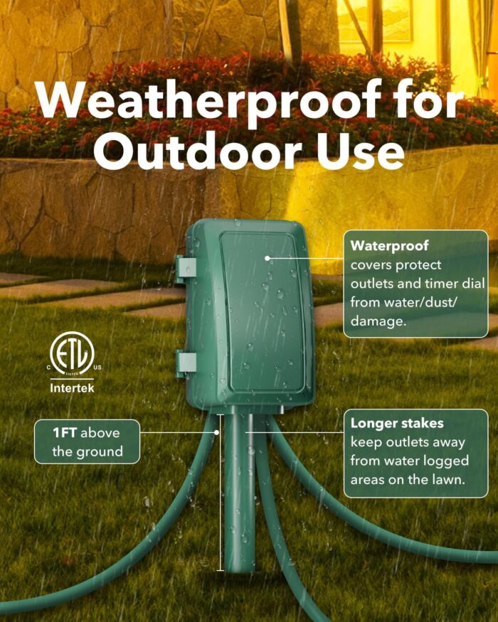 BN-LINK 7 Day Heavy Duty Outdoor Digital Stake Timer, 6 Outlets, Weatherproof, Perfect for Outdoor Lights, Sprinklers, Christmas Lights - Image 5