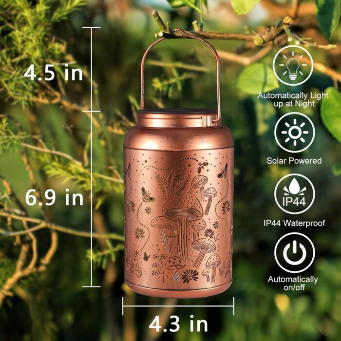 Solar Lanterns Outdoor Waterproof Bee Mushroom Decoration Gifts for Women Mon Grandma Hanging Solar Lights for Outside Metal LED Lanterns for Yard, Patio, Garden Decor - Image 4