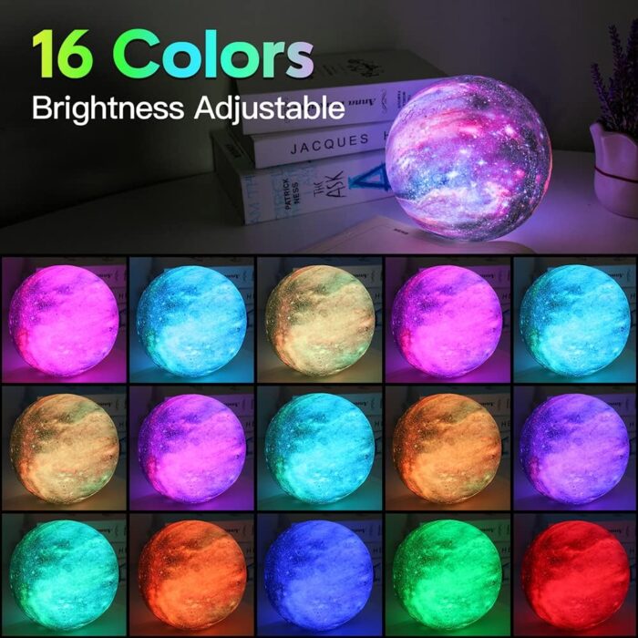 BRIGHTWORLD Moon Lamp Galaxy Lamp 5.9 inch 16 Colors LED 3D Moon Light, Remote & Touch Control Moon Night Light Gifts for Girls Boys Kids Women Birthday - Image 4